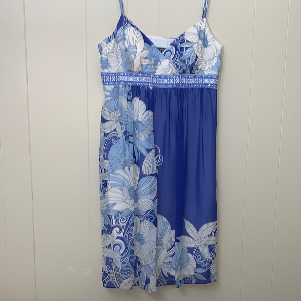 Boston Proper~Muse Silk Dress SIZE 10 Periwinkle and White Spaghetti Strap